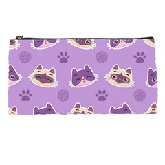 Cute-colorful-cat-kitten-with-paw-yarn-ball-seamless-pattern Pencil Case by Simbadda