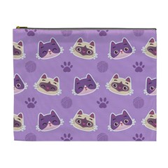 Cute-colorful-cat-kitten-with-paw-yarn-ball-seamless-pattern Cosmetic Bag (xl) by Simbadda