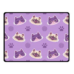 Cute-colorful-cat-kitten-with-paw-yarn-ball-seamless-pattern Two Sides Fleece Blanket (small) by Simbadda