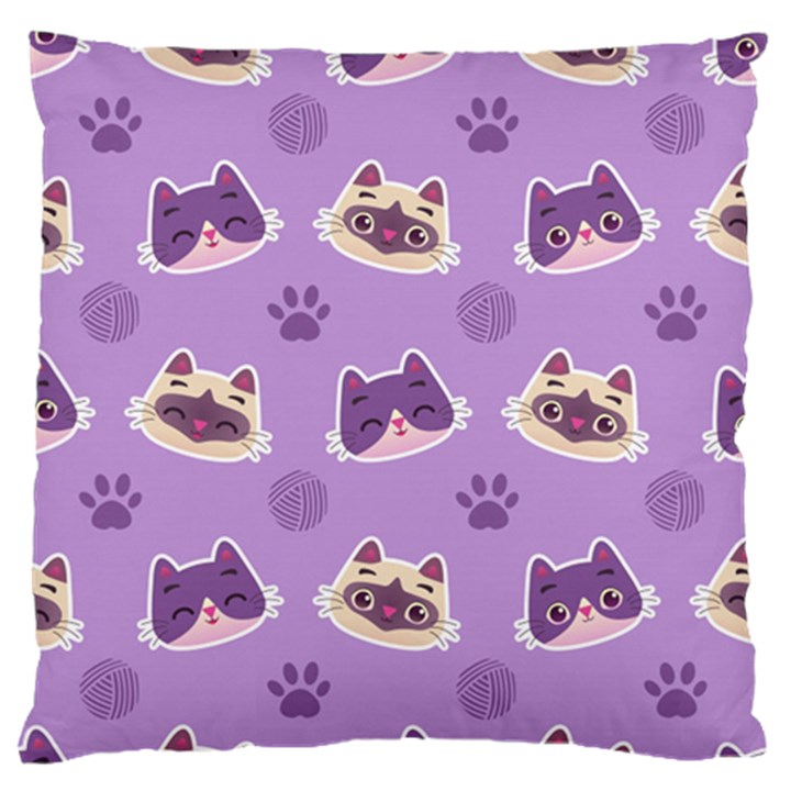 Cute-colorful-cat-kitten-with-paw-yarn-ball-seamless-pattern Large Premium Plush Fleece Cushion Case (Two Sides)