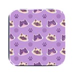 Cute-colorful-cat-kitten-with-paw-yarn-ball-seamless-pattern Square Metal Box (Black) Front