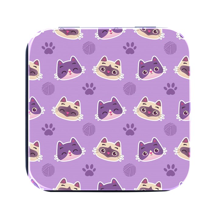 Cute-colorful-cat-kitten-with-paw-yarn-ball-seamless-pattern Square Metal Box (Black)