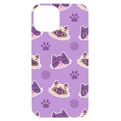 Cute-colorful-cat-kitten-with-paw-yarn-ball-seamless-pattern Iphone 14 Black Uv Print Case by Simbadda