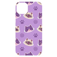 Cute-colorful-cat-kitten-with-paw-yarn-ball-seamless-pattern Iphone 14 Plus Black Uv Print Case by Simbadda