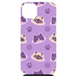 Cute-colorful-cat-kitten-with-paw-yarn-ball-seamless-pattern iPhone 14 Plus Black UV Print Case Front