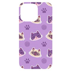 Cute-colorful-cat-kitten-with-paw-yarn-ball-seamless-pattern Iphone 14 Pro Max Black Uv Print Case by Simbadda