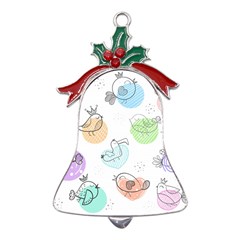 Cartoon-bird-cute-doodle-bird Metal Holly Leaf Bell Ornament by Simbadda