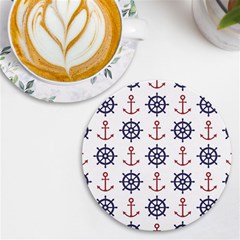 Nautical-seamless-pattern Uv Print Round Tile Coaster by Simbadda