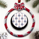 Nautical-seamless-pattern Metal Red Ribbon Round Ornament Front