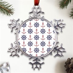 Nautical-seamless-pattern Metal Large Snowflake Ornament by Simbadda