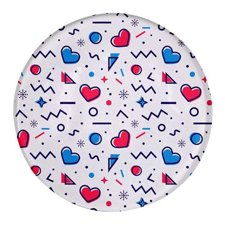 Hearts-seamless-pattern-memphis-style Round Glass Fridge Magnet (4 pack)