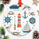 Nautical-elements-pattern-background Ornament (Round) Front