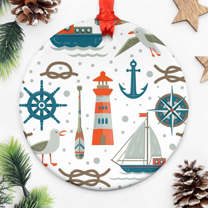 Nautical-elements-pattern-background Ornament (Round)