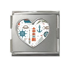 Nautical-elements-pattern-background Mega Link Heart Italian Charm (18mm) by Simbadda