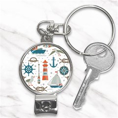 Nautical-elements-pattern-background Nail Clippers Key Chain by Simbadda