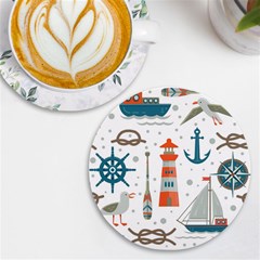 Nautical-elements-pattern-background Uv Print Round Tile Coaster by Simbadda