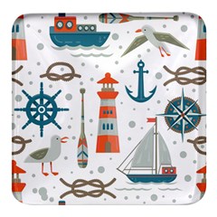 Nautical-elements-pattern-background Square Glass Fridge Magnet (4 Pack) by Simbadda