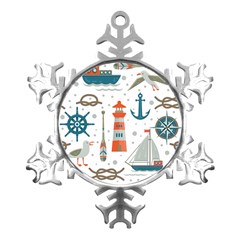 Nautical-elements-pattern-background Metal Small Snowflake Ornament by Simbadda