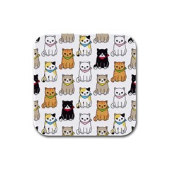 Cat-kitten-seamless-pattern Rubber Square Coaster (4 Pack) by Simbadda