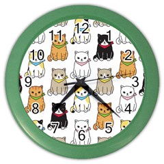 Cat-kitten-seamless-pattern Color Wall Clock by Simbadda