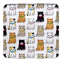 Cat-kitten-seamless-pattern Square Glass Fridge Magnet (4 Pack) by Simbadda