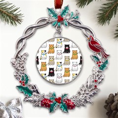 Cat-kitten-seamless-pattern Metal X mas Wreath Holly Leaf Ornament