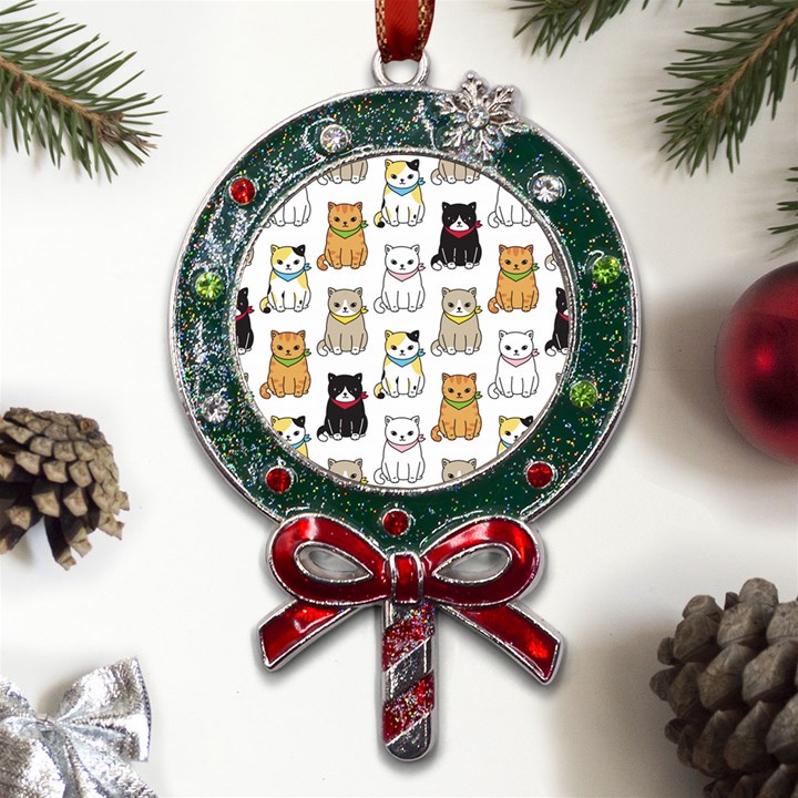 Cat-kitten-seamless-pattern Metal X Mas Lollipop with Crystal Ornament