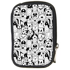 Seamless-pattern-with-black-white-doodle-dogs Compact Camera Leather Case by Simbadda