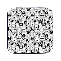 Seamless-pattern-with-black-white-doodle-dogs Square Metal Box (black)