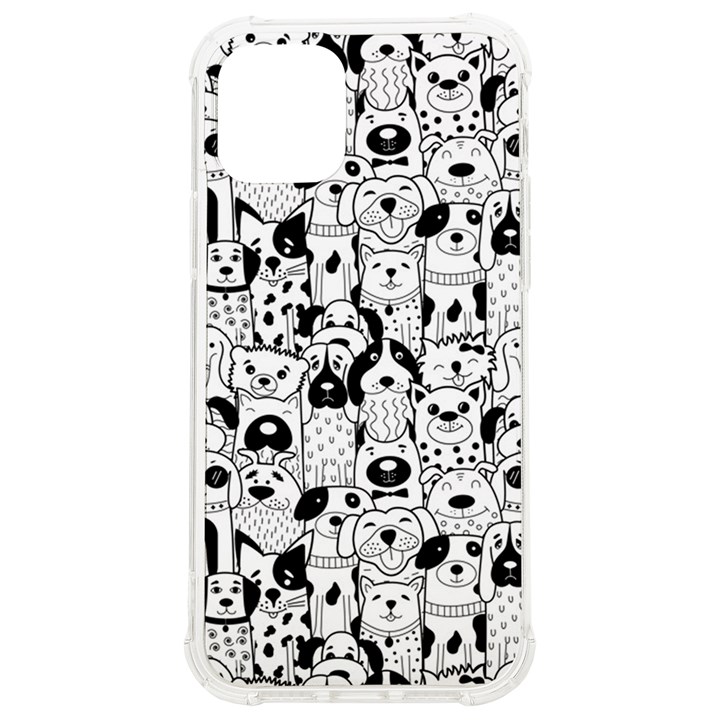 Seamless-pattern-with-black-white-doodle-dogs iPhone 12/12 Pro TPU UV Print Case