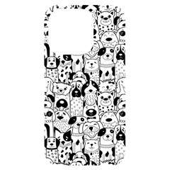 Seamless-pattern-with-black-white-doodle-dogs Iphone 14 Pro Black Uv Print Case