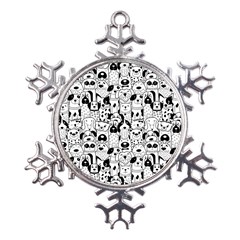 Seamless-pattern-with-black-white-doodle-dogs Metal Large Snowflake Ornament