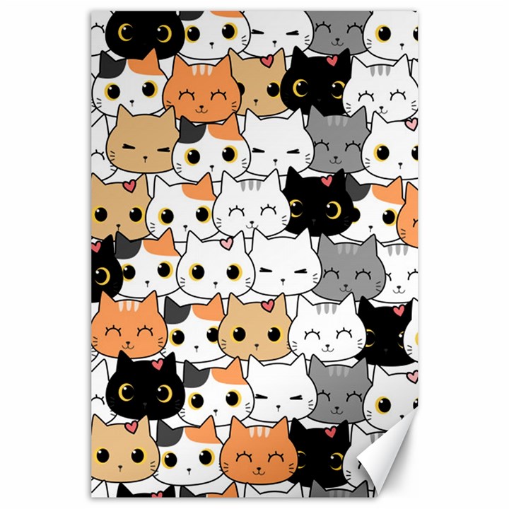 Cute-cat-kitten-cartoon-doodle-seamless-pattern Canvas 24  x 36 