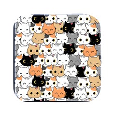 Cute-cat-kitten-cartoon-doodle-seamless-pattern Square Metal Box (black) by Simbadda