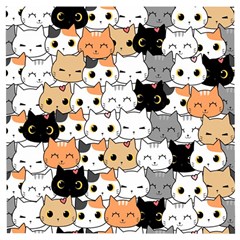 Cute-cat-kitten-cartoon-doodle-seamless-pattern Wooden Puzzle Square by Simbadda