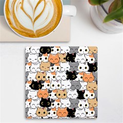 Cute-cat-kitten-cartoon-doodle-seamless-pattern Uv Print Square Tile Coaster  by Simbadda