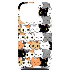 Cute-cat-kitten-cartoon-doodle-seamless-pattern Iphone 14 Pro Black Uv Print Case by Simbadda