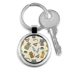 Happy-cats-pattern-background Key Chain (round) by Simbadda