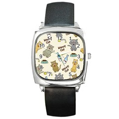 Happy-cats-pattern-background Square Metal Watch by Simbadda