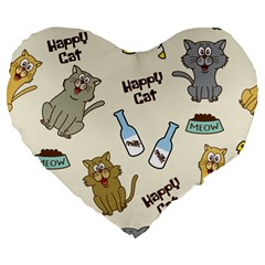 Happy-cats-pattern-background Large 19  Premium Heart Shape Cushions by Simbadda