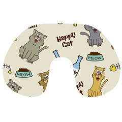 Happy-cats-pattern-background Travel Neck Pillow by Simbadda