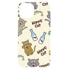 Happy-cats-pattern-background Iphone 14 Black Uv Print Case by Simbadda