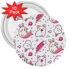 Cute-animals-seamless-pattern-kawaii-doodle-style 3  Buttons (10 Pack)  by Simbadda