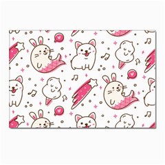 Cute-animals-seamless-pattern-kawaii-doodle-style Postcard 4 x 6  (pkg Of 10) by Simbadda