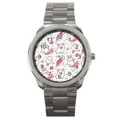 Cute-animals-seamless-pattern-kawaii-doodle-style Sport Metal Watch by Simbadda