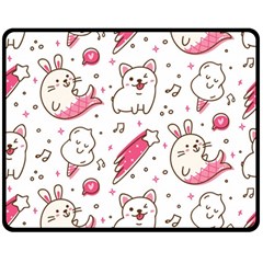 Cute-animals-seamless-pattern-kawaii-doodle-style Two Sides Fleece Blanket (medium) by Simbadda