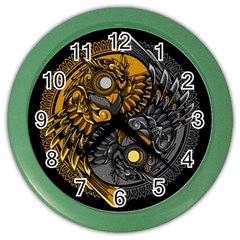 Yin-yang-owl-doodle-ornament-illustration Color Wall Clock by Simbadda