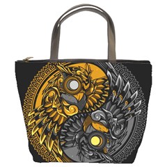 Yin-yang-owl-doodle-ornament-illustration Bucket Bag by Simbadda