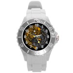 Yin-yang-owl-doodle-ornament-illustration Round Plastic Sport Watch (L) Front