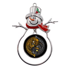 Yin-yang-owl-doodle-ornament-illustration Metal Snowman Ornament by Simbadda